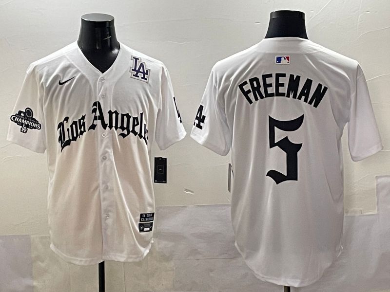 Men 2025 Los Angeles Dodgers #5 Freeman White Five generations Joint Name Nike MLB Jersey style 5189->los angeles dodgers->MLB Jersey